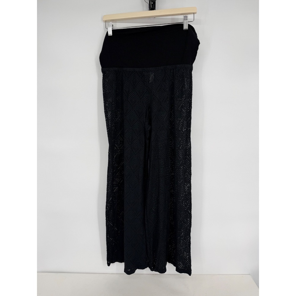 24th & Ocean Black Crochet Overlay Maternity Wide Leg‎ Pants Size M